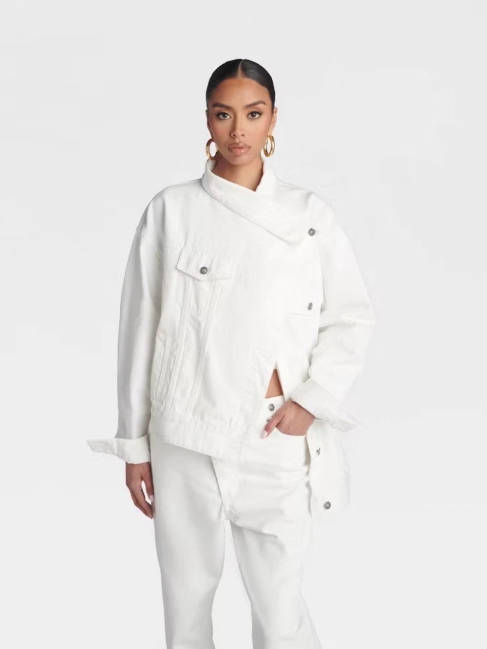 KBB by KAHLANA Women 'The Asym Denim Jacket' - White XS NWT